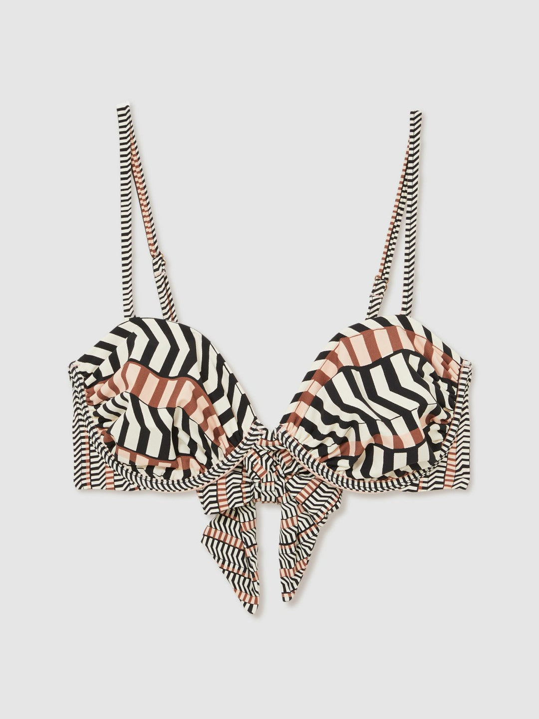Chevron Stripe Underwired Bikini Top in Black/Brown