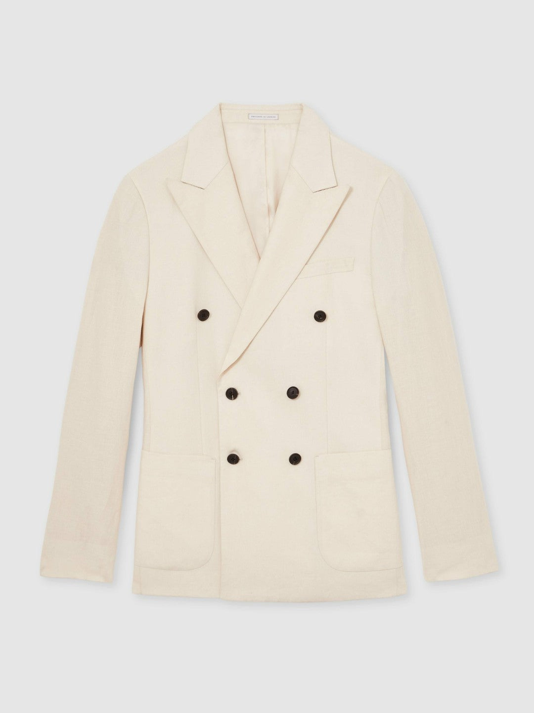 Linen Double-Breasted Suit Slim-Fit Blazer in Stone