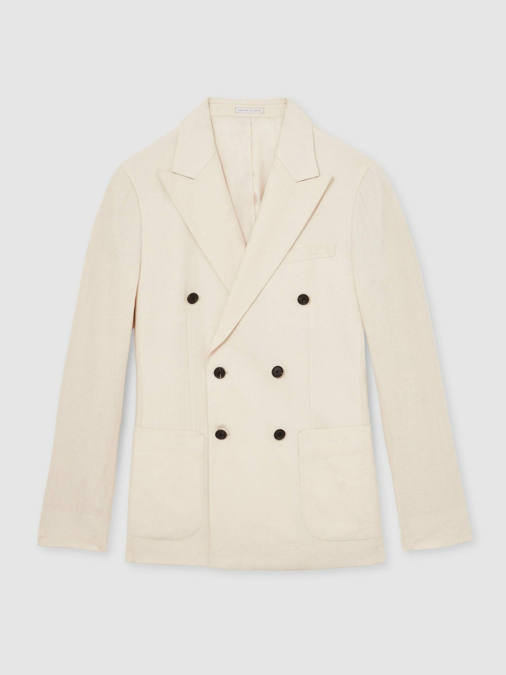 Linen Double-Breasted Suit Slim-Fit Blazer in Stone