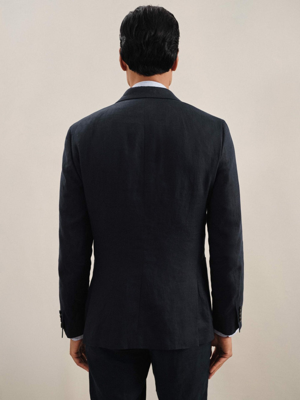 Linen Double-Breasted Suit Slim-Fit Blazer in Navy