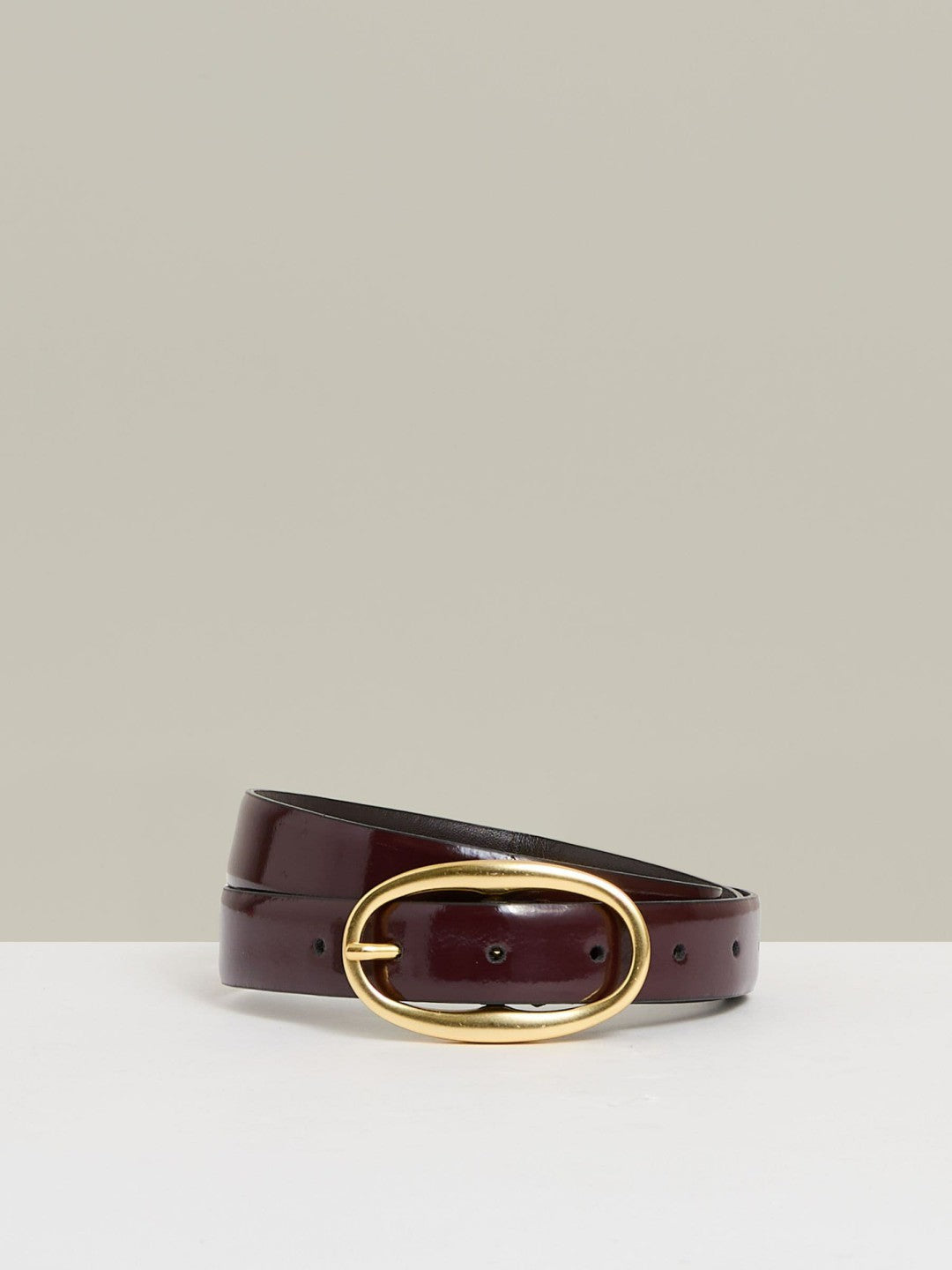 Patent Leather Oval Buckle Belt in Oxblood