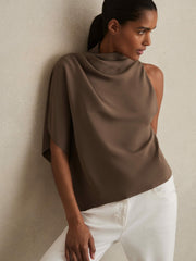 One-Shoulder Draped Top in Mink