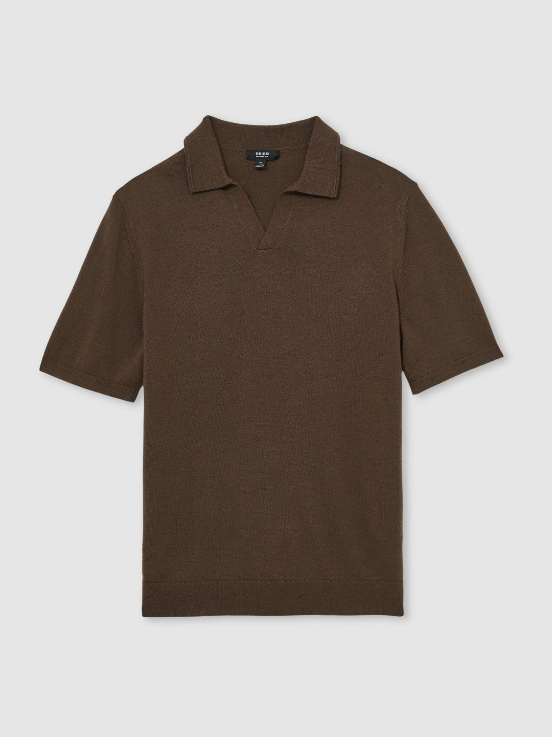 Merino Wool Open Collar Polo Shirt in Chocolate Brown