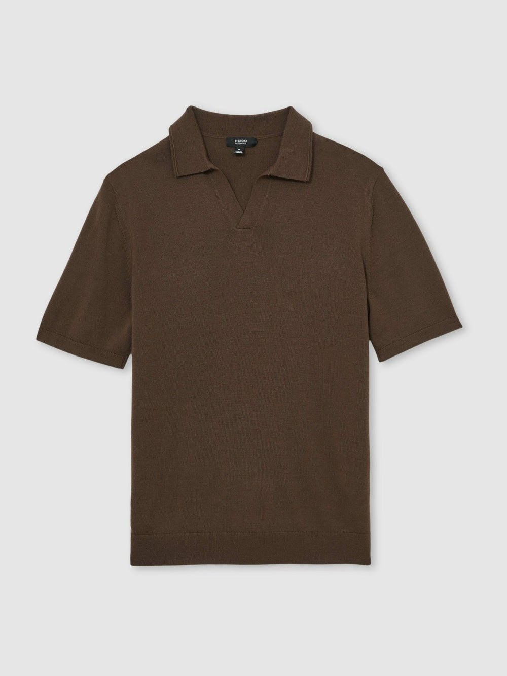 Merino Wool Open Collar Polo Shirt in Chocolate Brown