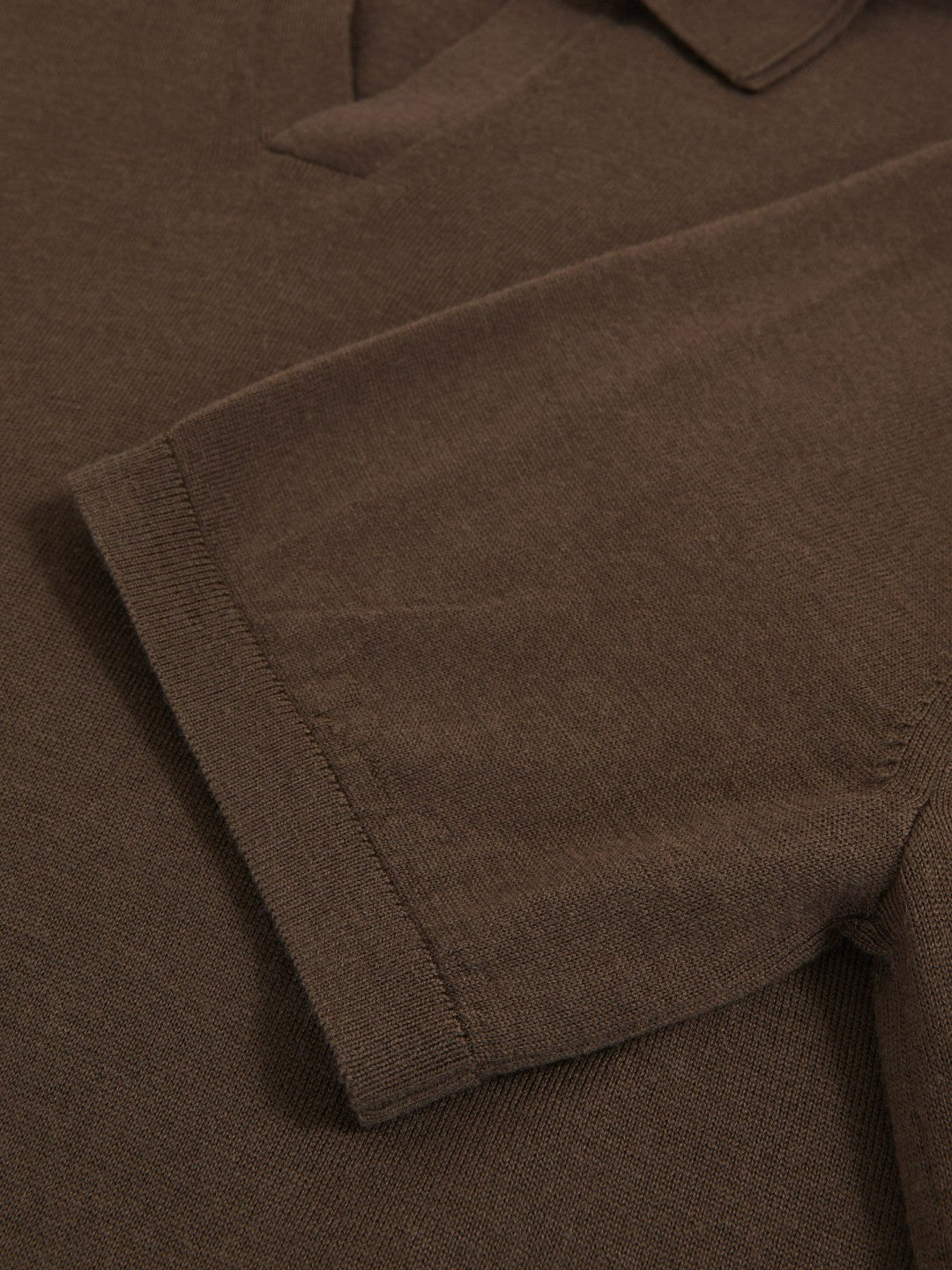 Merino Wool Open Collar Polo Shirt in Chocolate Brown