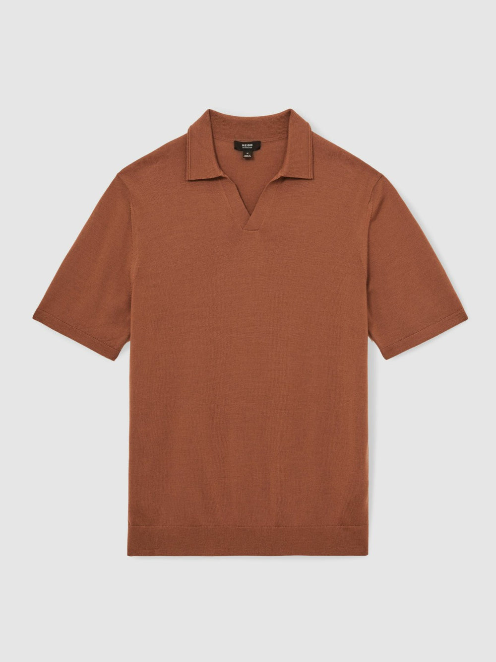Merino Wool Open Collar Polo Shirt in Cinnamon Brown