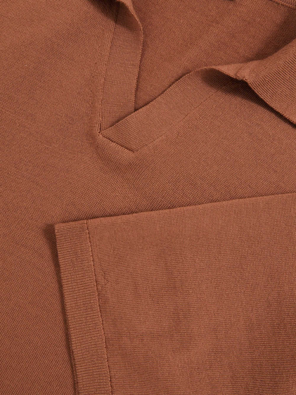 Merino Wool Open Collar Polo Shirt in Cinnamon Brown