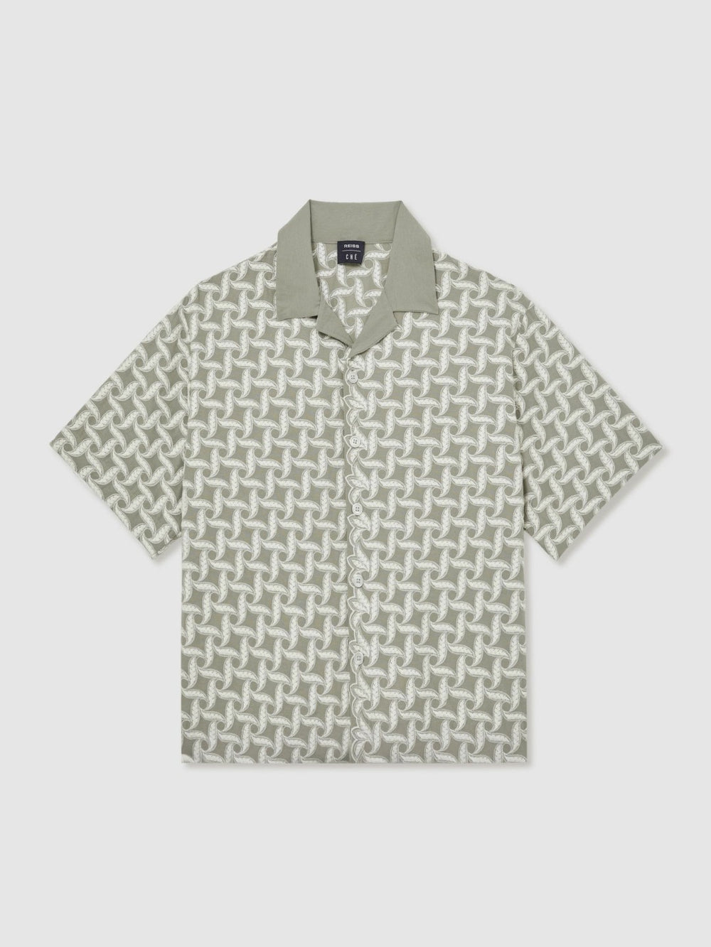 | Ché Motif-Embroidered Shirt in Sage/White