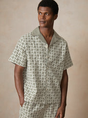 | Ché Motif-Embroidered Shirt in Sage/White