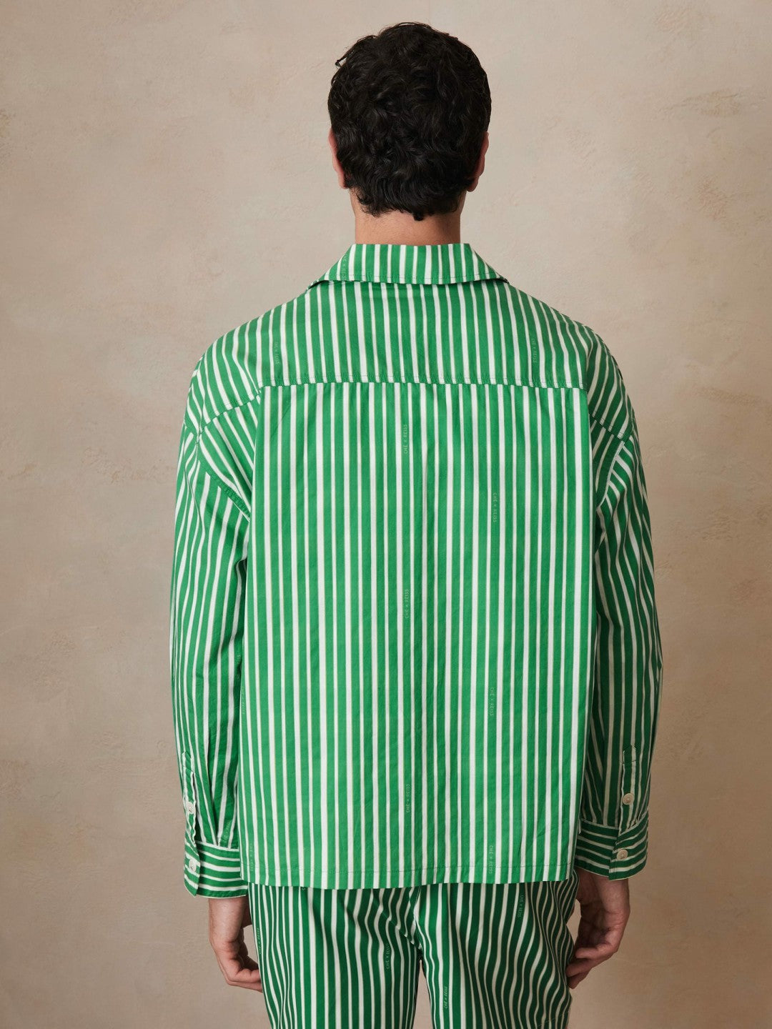 | Ché Poplin Stripe Pocket Shirt in Bright Green/White