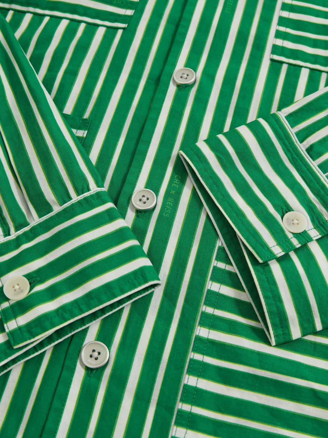 | Ché Poplin Stripe Pocket Shirt in Bright Green/White