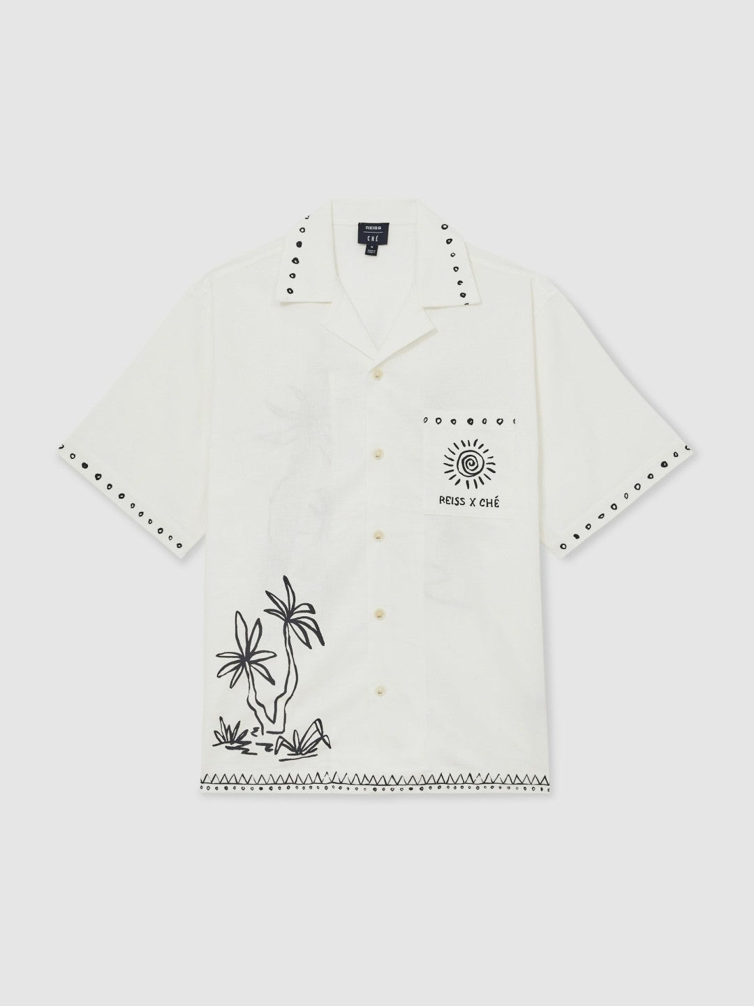 | Ché Cotton-Linen Palm Shirt in White