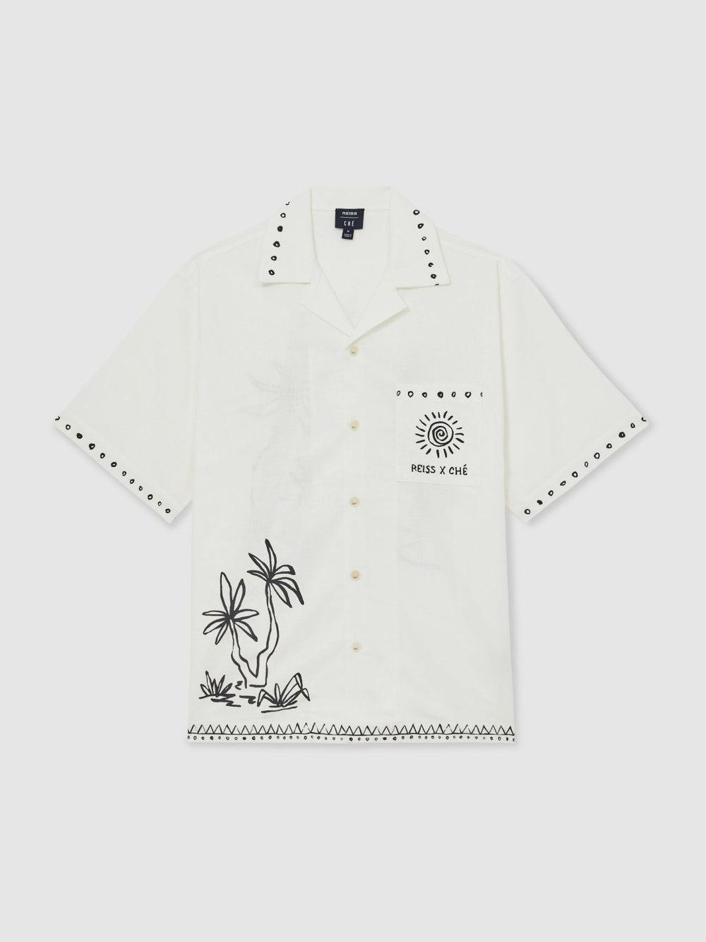 | Ché Cotton-Linen Palm Shirt in White