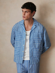 | Ché Poplin Stripe Pocket Shirt in Bright Blue/White