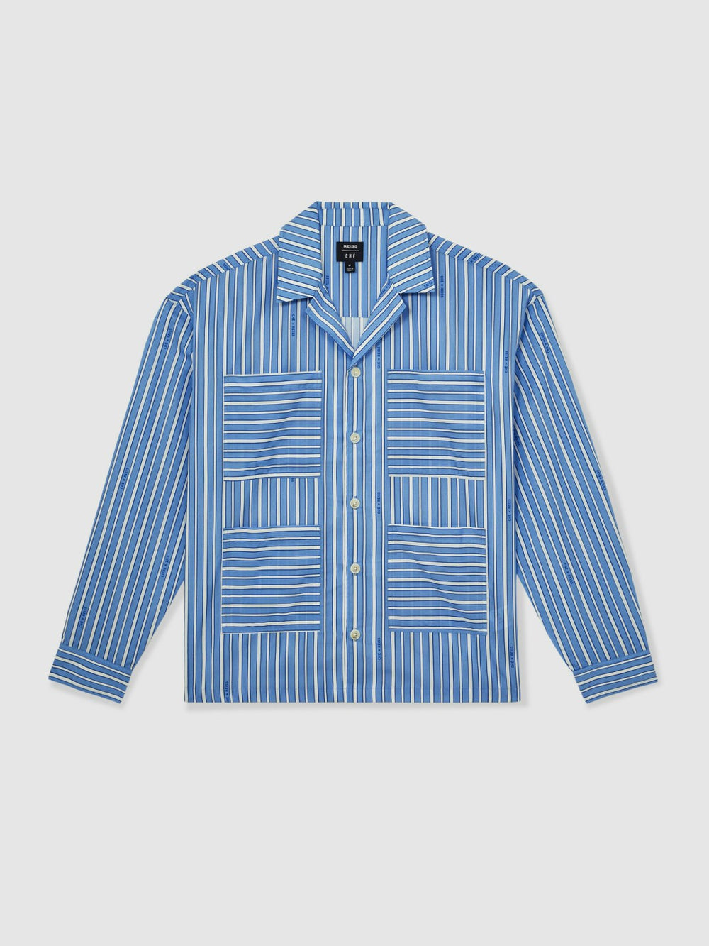| Ché Poplin Stripe Pocket Shirt in Bright Blue/White