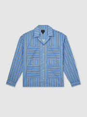 | Ché Poplin Stripe Pocket Shirt in Bright Blue/White