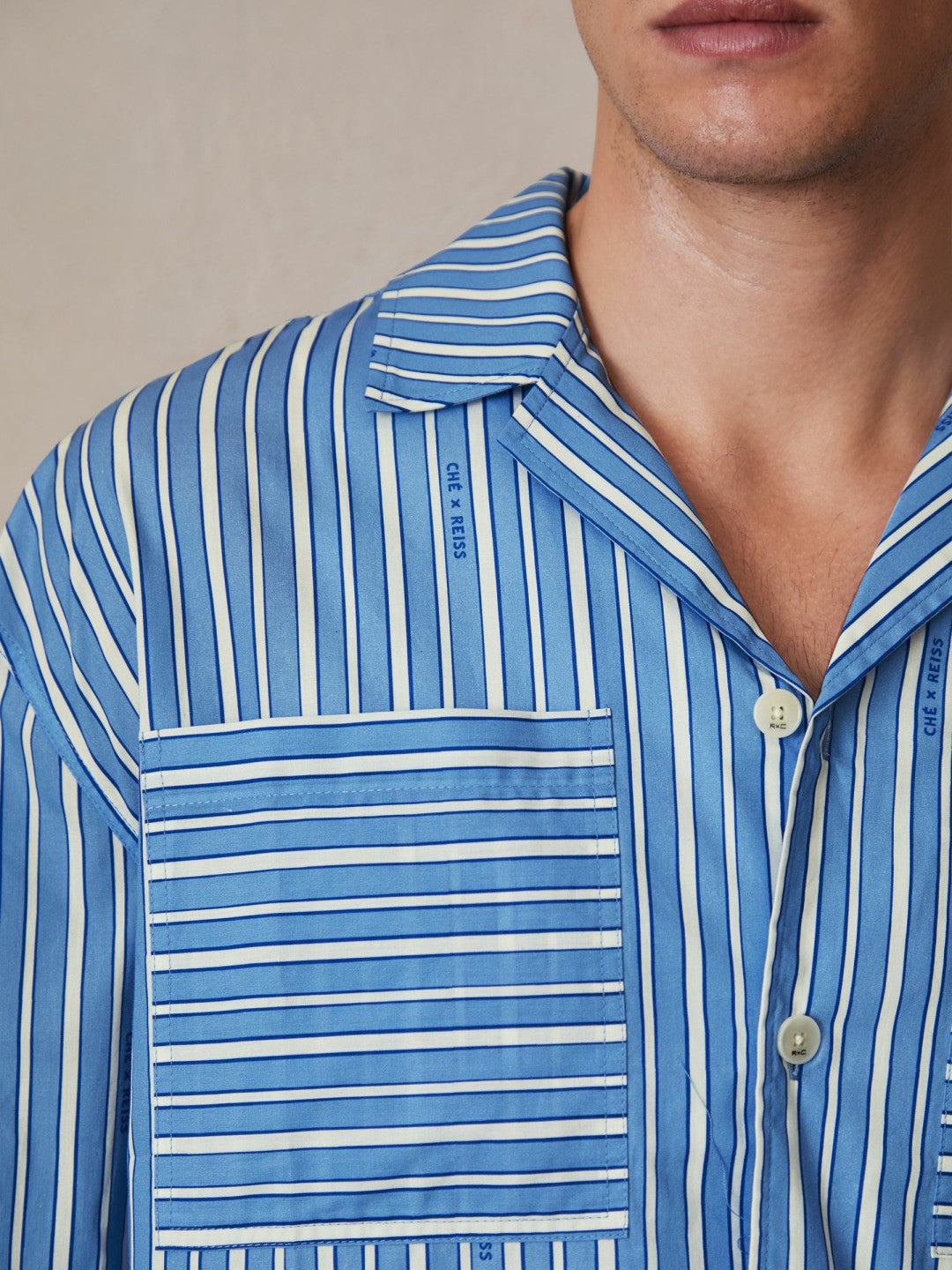 | Ché Poplin Stripe Pocket Shirt in Bright Blue/White
