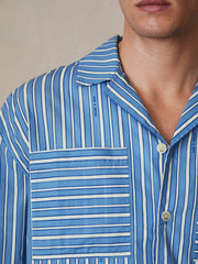 | Ché Poplin Stripe Pocket Shirt in Bright Blue/White