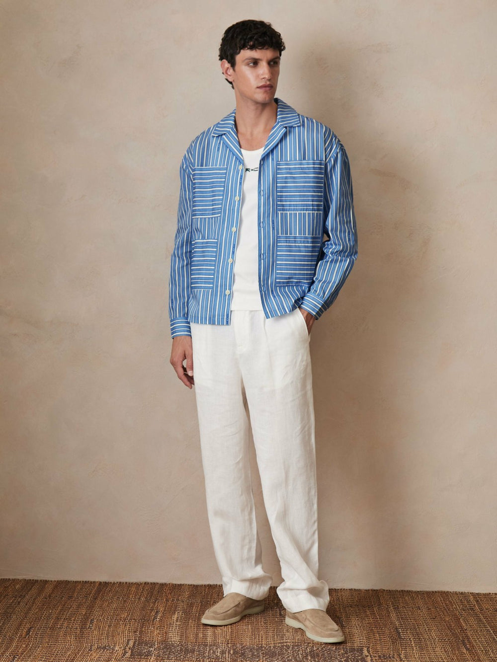 | Ché Poplin Stripe Pocket Shirt in Bright Blue/White