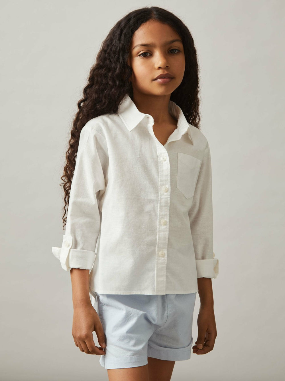 4-9 yrs Linen Roll-Cuff Shirt in Ivory