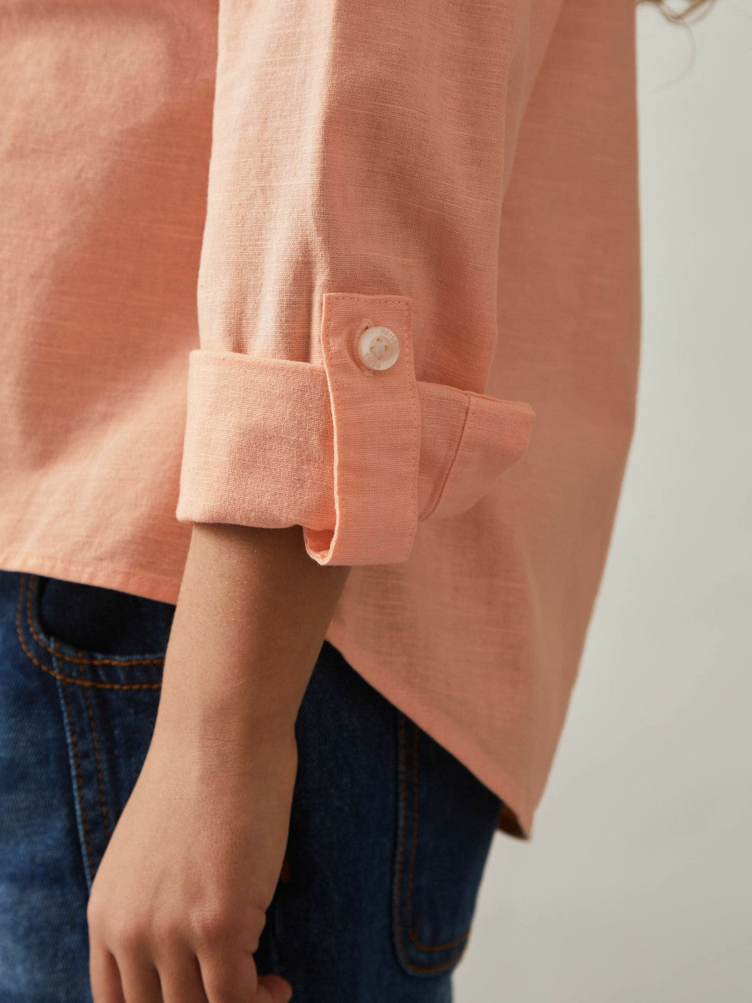 13-14 yrs Linen Roll-Cuff Shirt in Peach