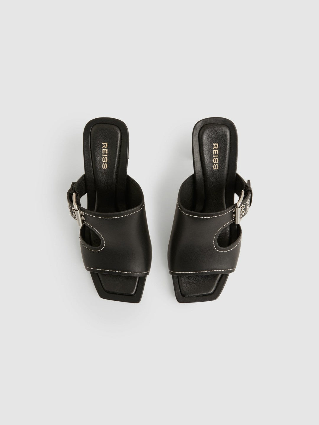 Leather Buckle Block-Heel Sandals in Black