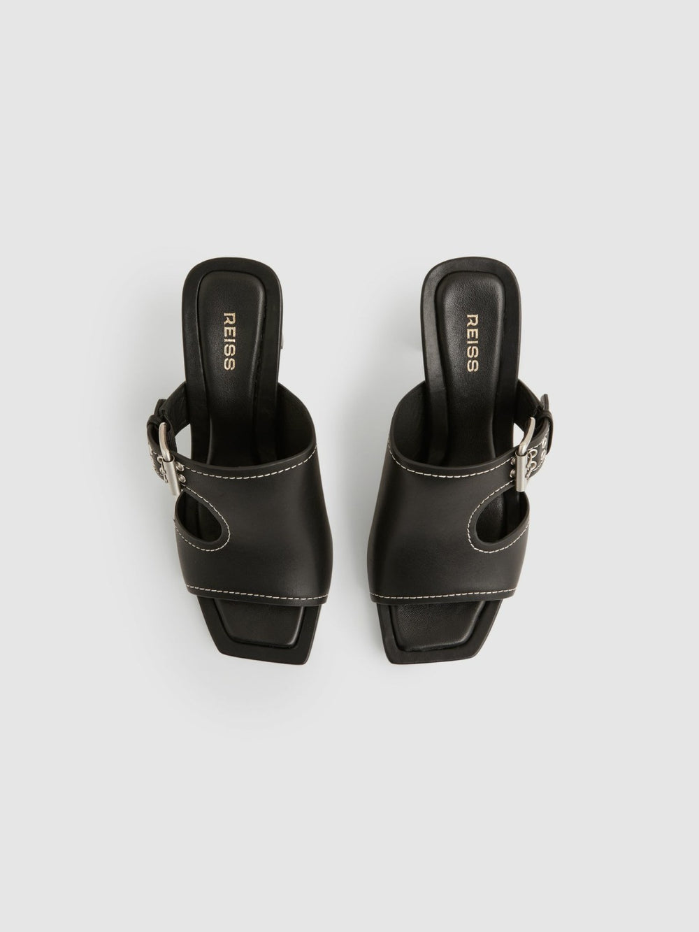 Leather Buckle Block-Heel Sandals in Black
