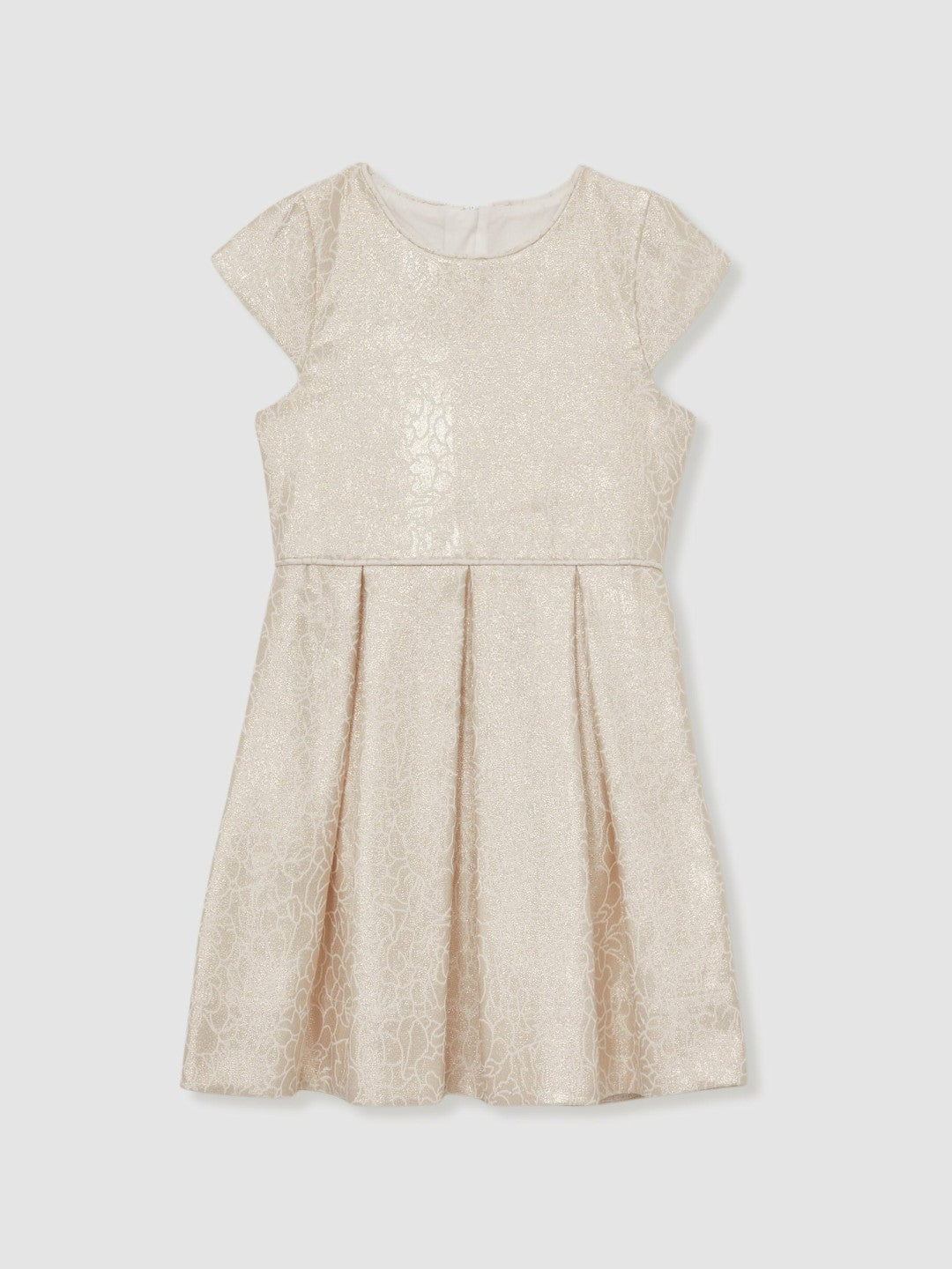4-9 yrs Brocade Cap-Sleeve Pleated Dress in Ivory