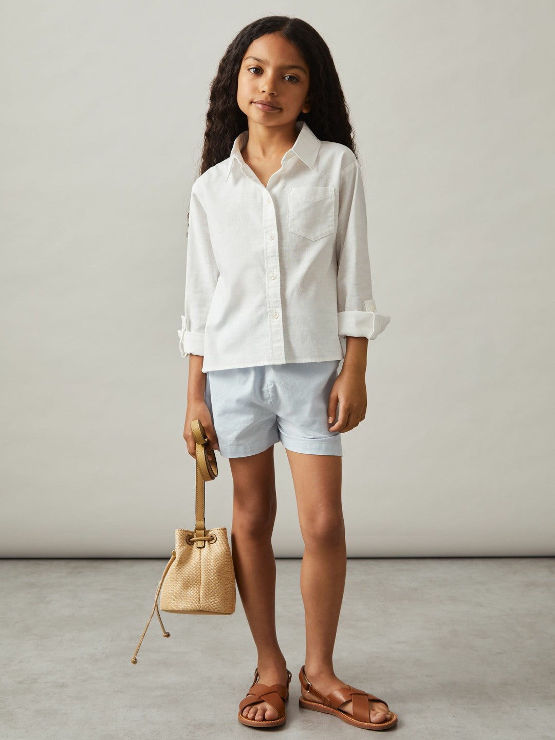 9-13 yrs Linen Roll-Cuff Shirt in Ivory