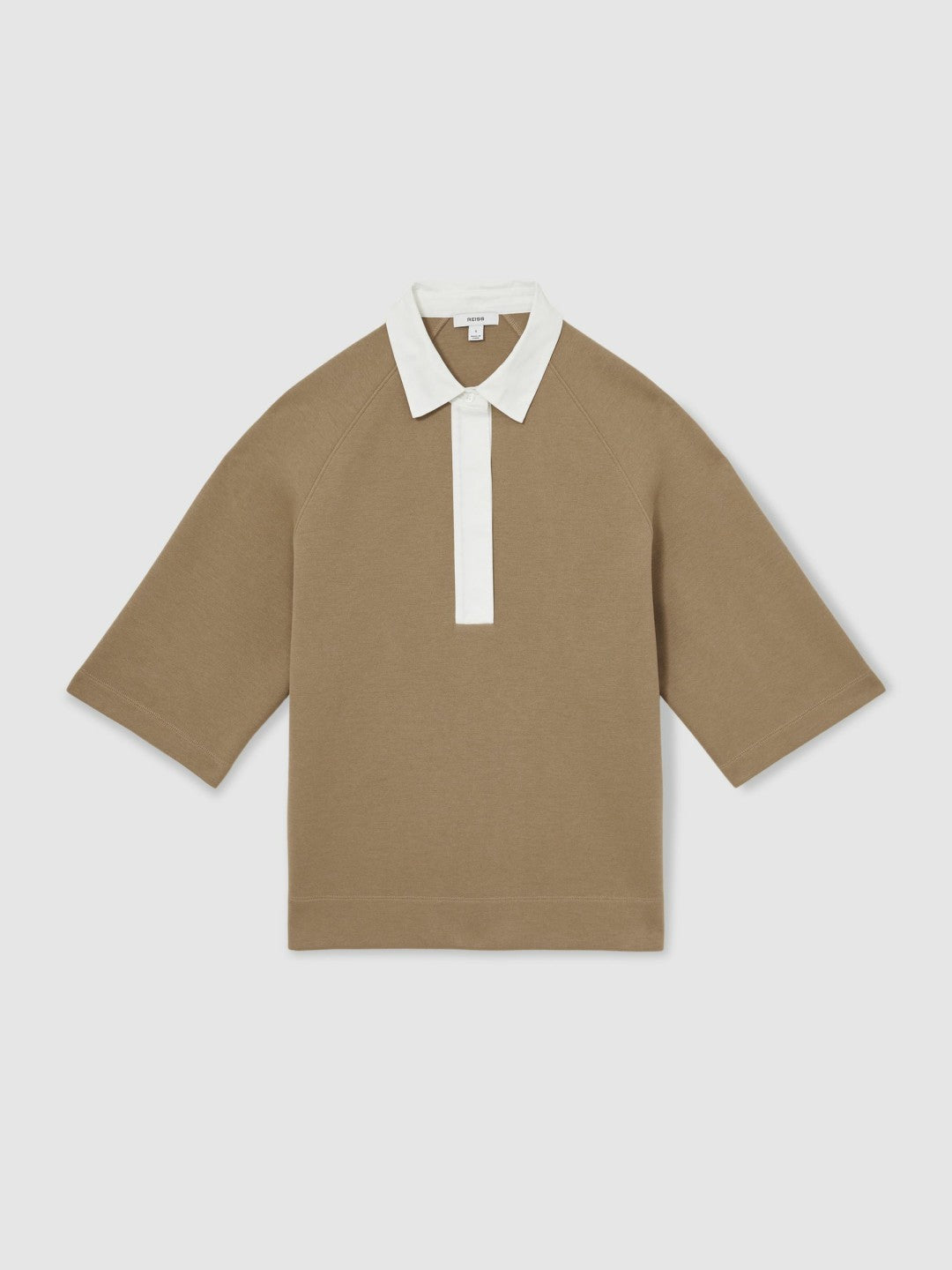 Cotton-Blend Interlock Collar Sweatshirt in Camel