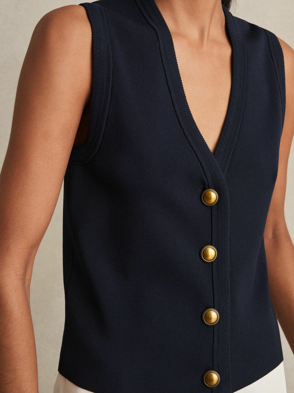 Knitted Button Through Vest in Navy