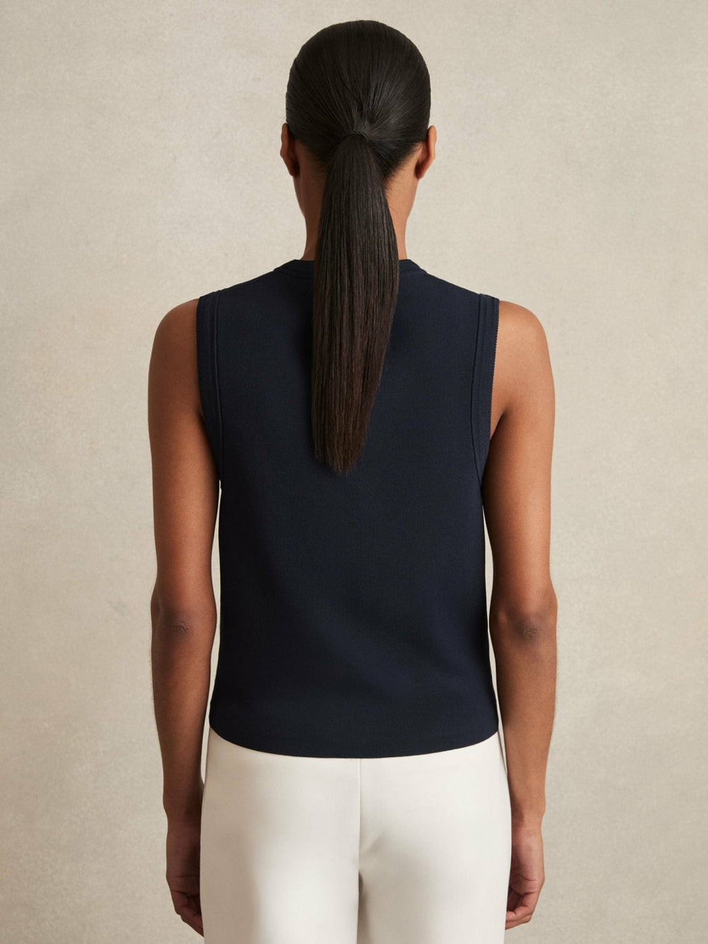 Knitted Button Through Vest in Navy