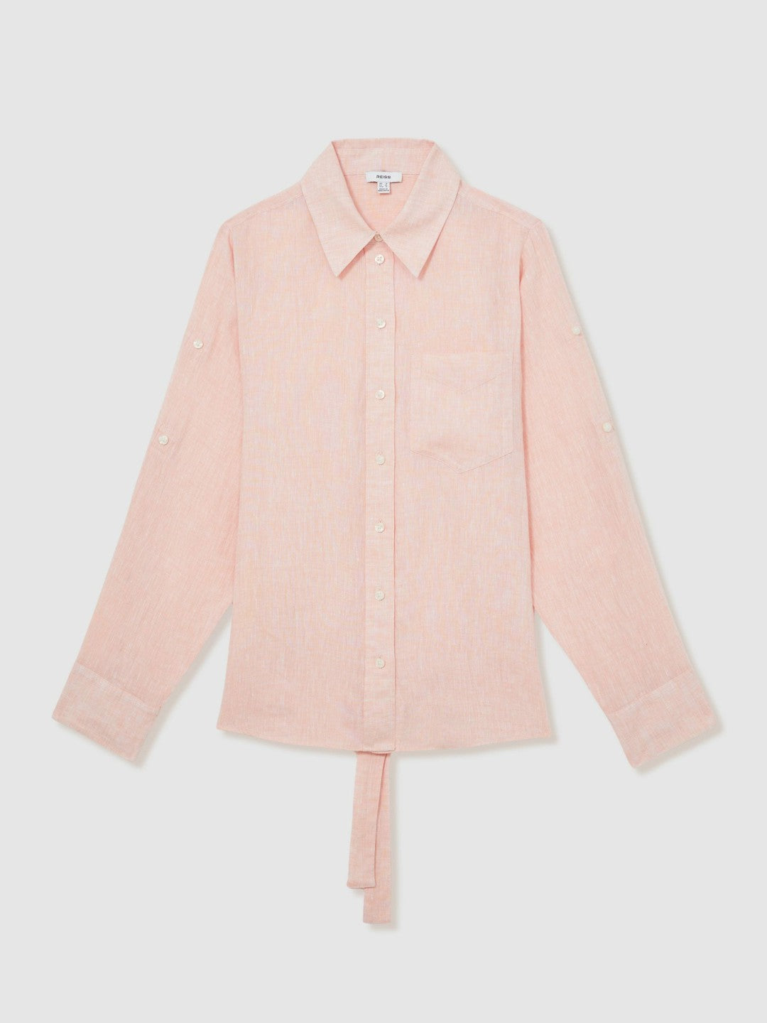 Linen Tie-Back Shirt in Pale Pink