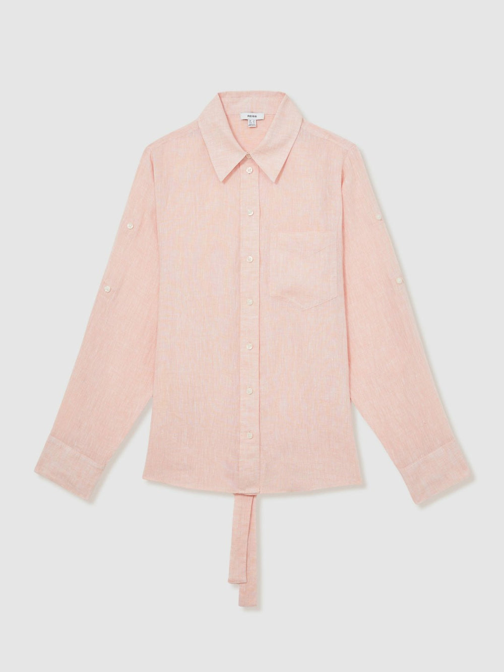 Linen Tie-Back Shirt in Pale Pink