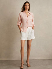 Linen Tie-Back Shirt in Pale Pink