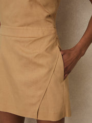 Lyocell Cotton Halter Skort Playsuit in Camel