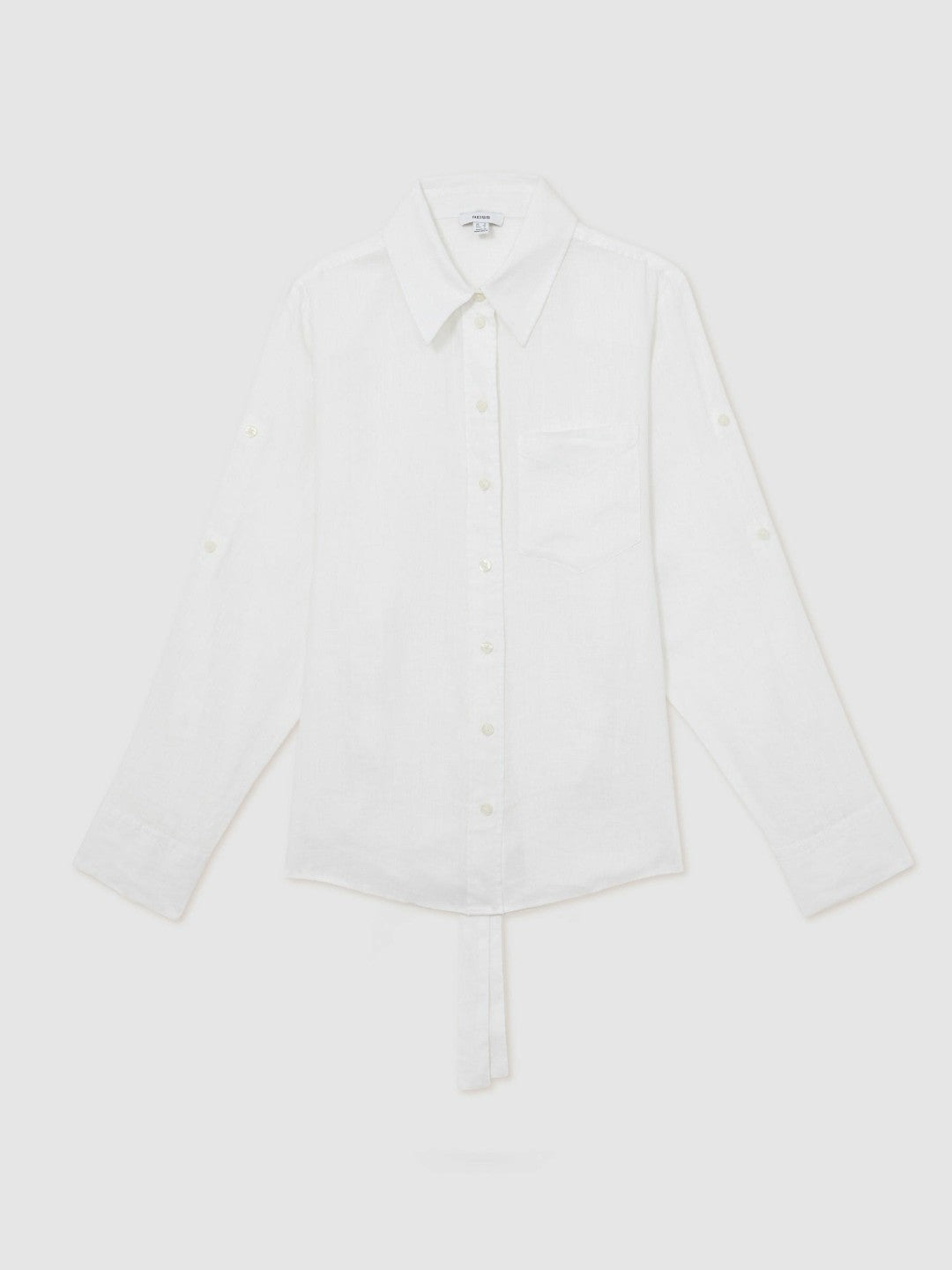 Linen Tie-Back Shirt in White