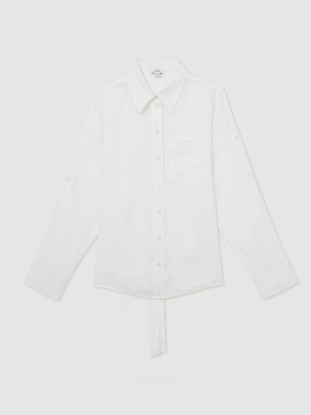 Linen Tie-Back Shirt in White