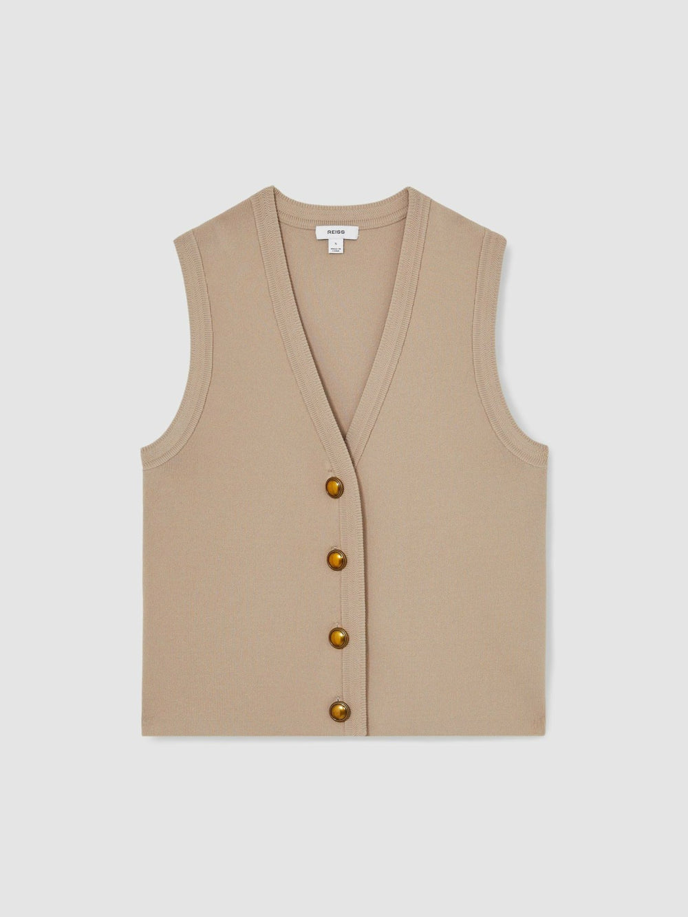 Knitted Button Through Vest in Neutral
