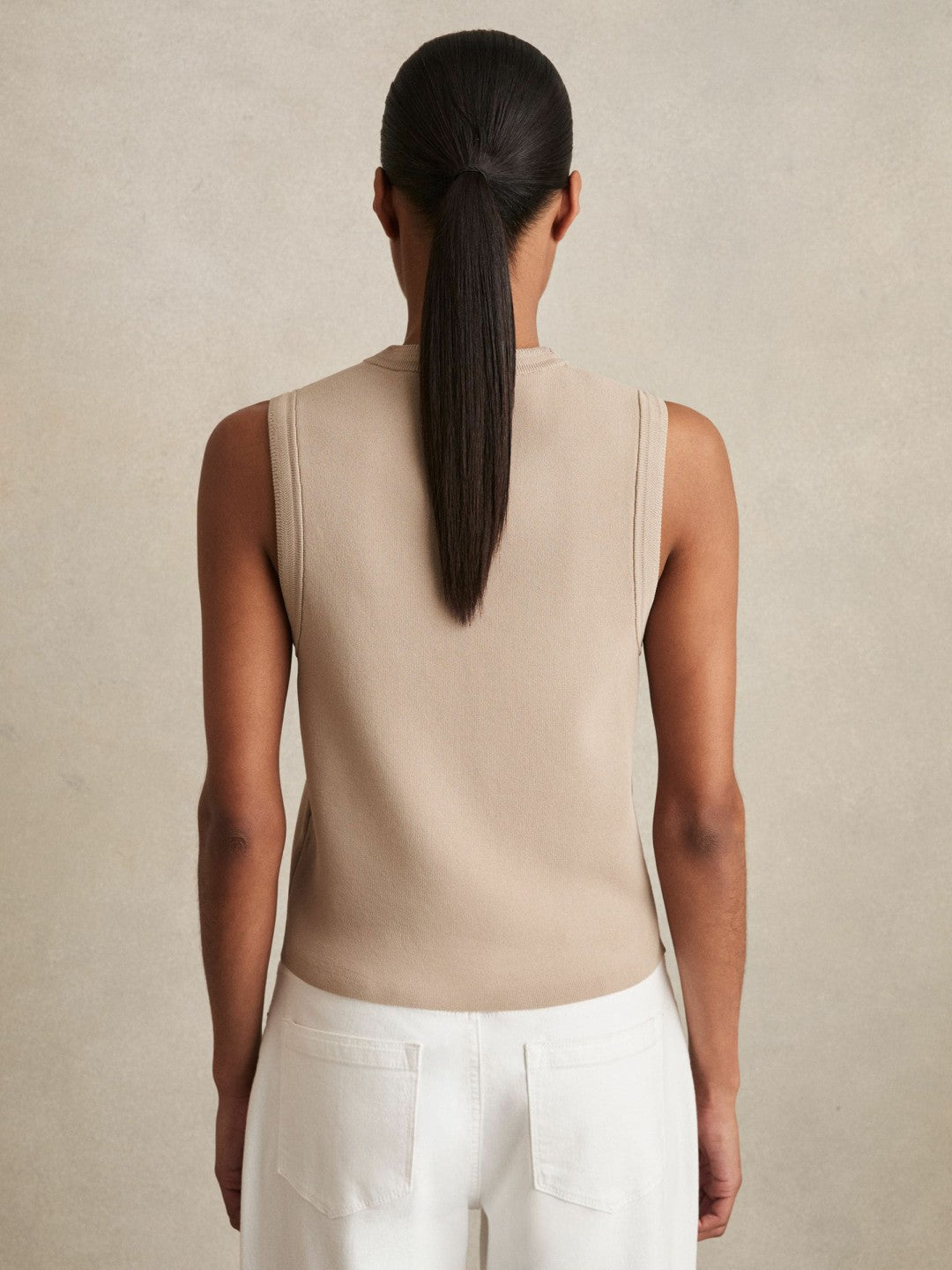 Knitted Button Through Vest in Neutral