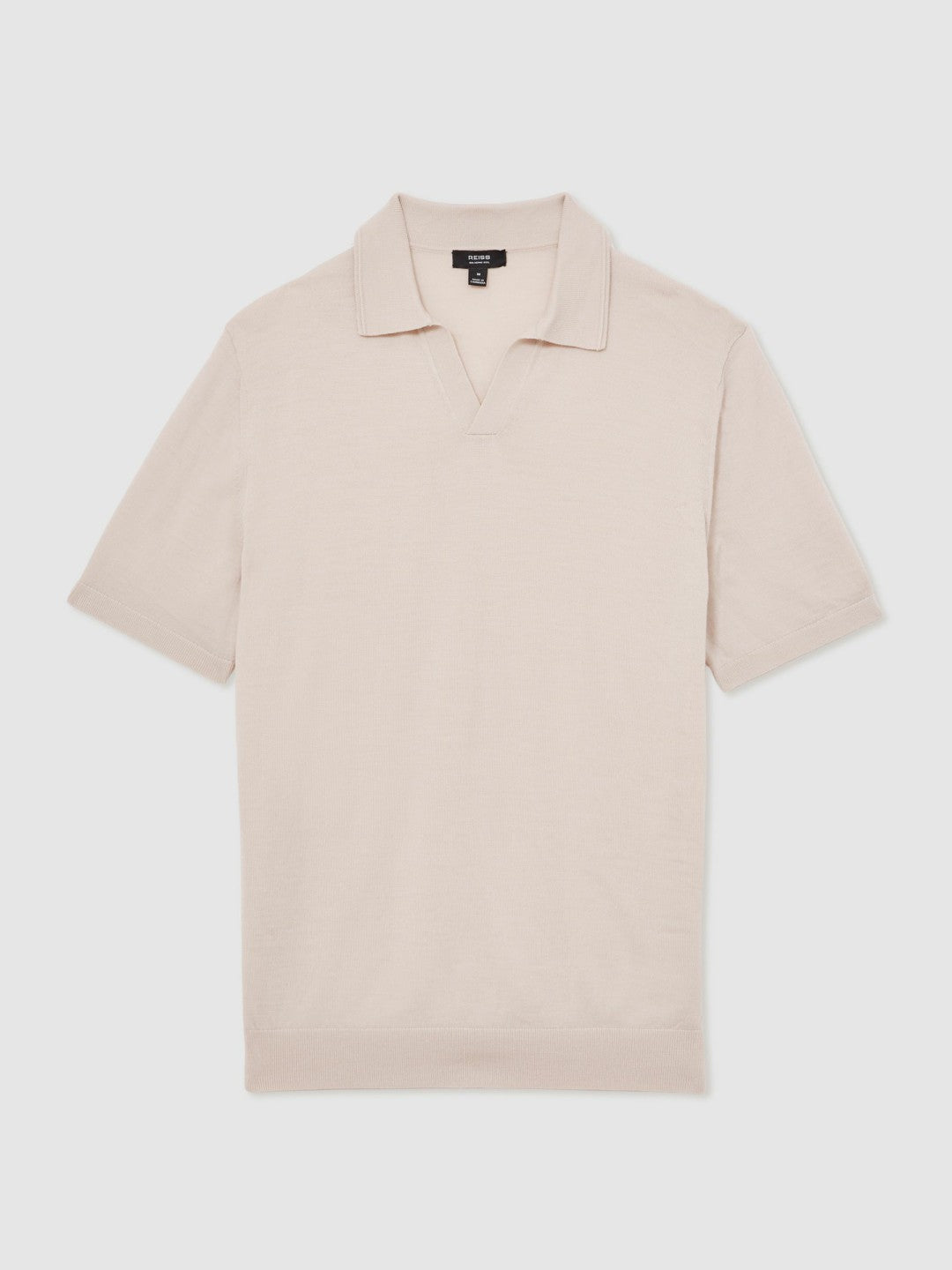 Merino Wool Open Collar Polo Shirt in Beige