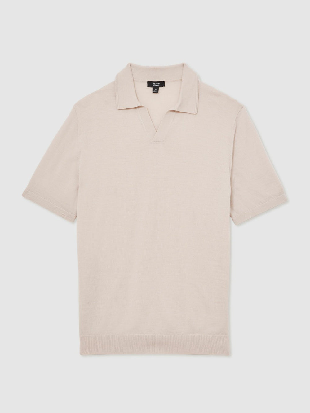 Merino Wool Open Collar Polo Shirt in Beige