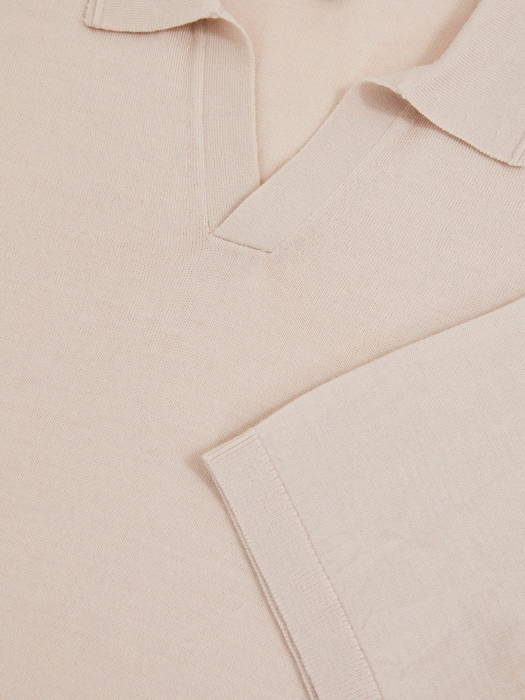 Merino Wool Open Collar Polo Shirt in Beige