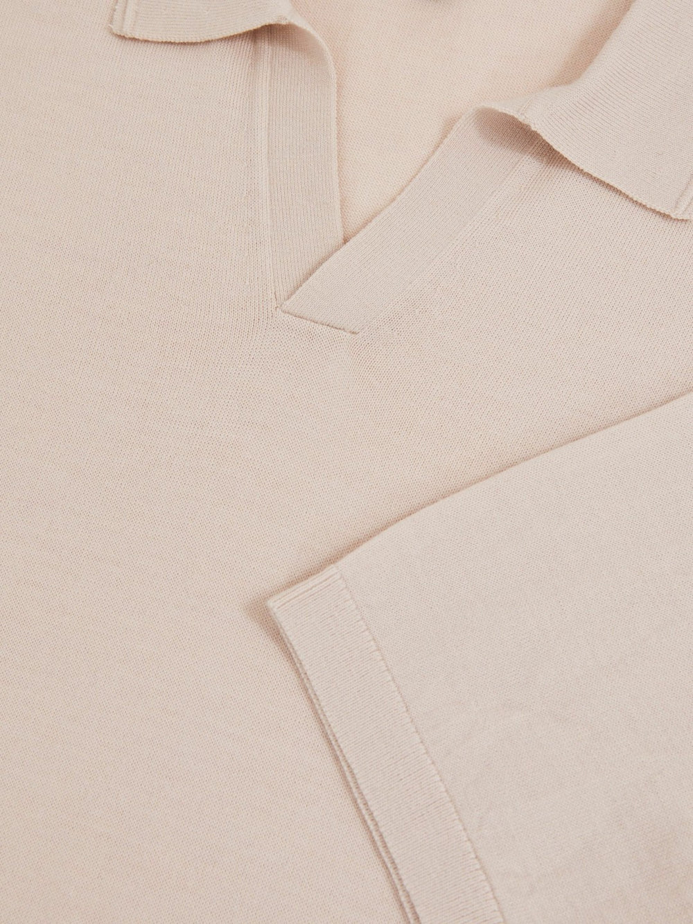 Merino Wool Open Collar Polo Shirt in Beige