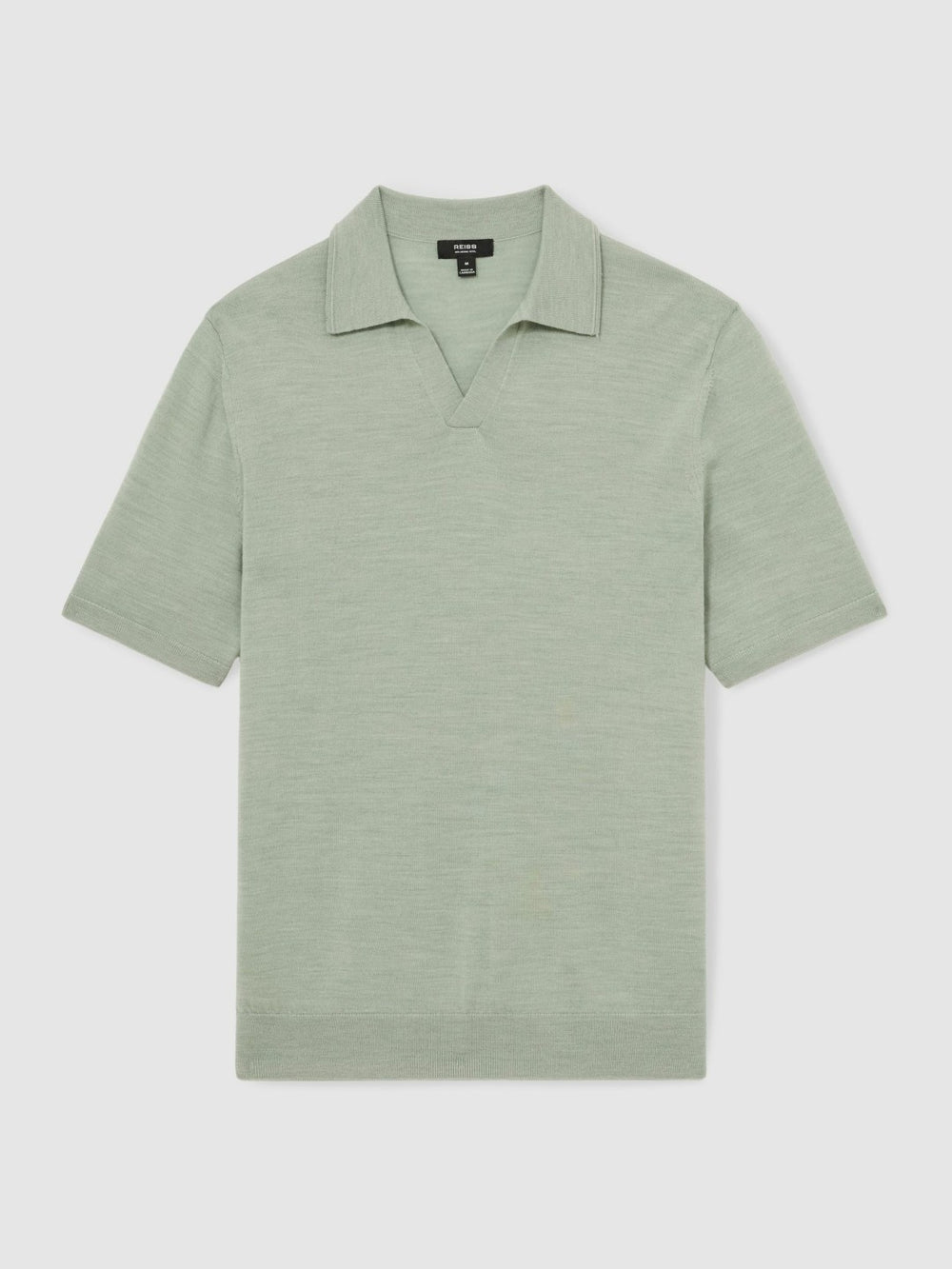 Merino Wool Open Collar Polo Shirt in Sage Green Melange