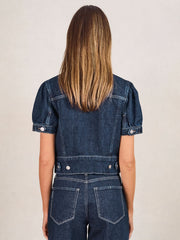 Paige Puff-Sleeve Short Denim Jacket in Emberlynn Blue
