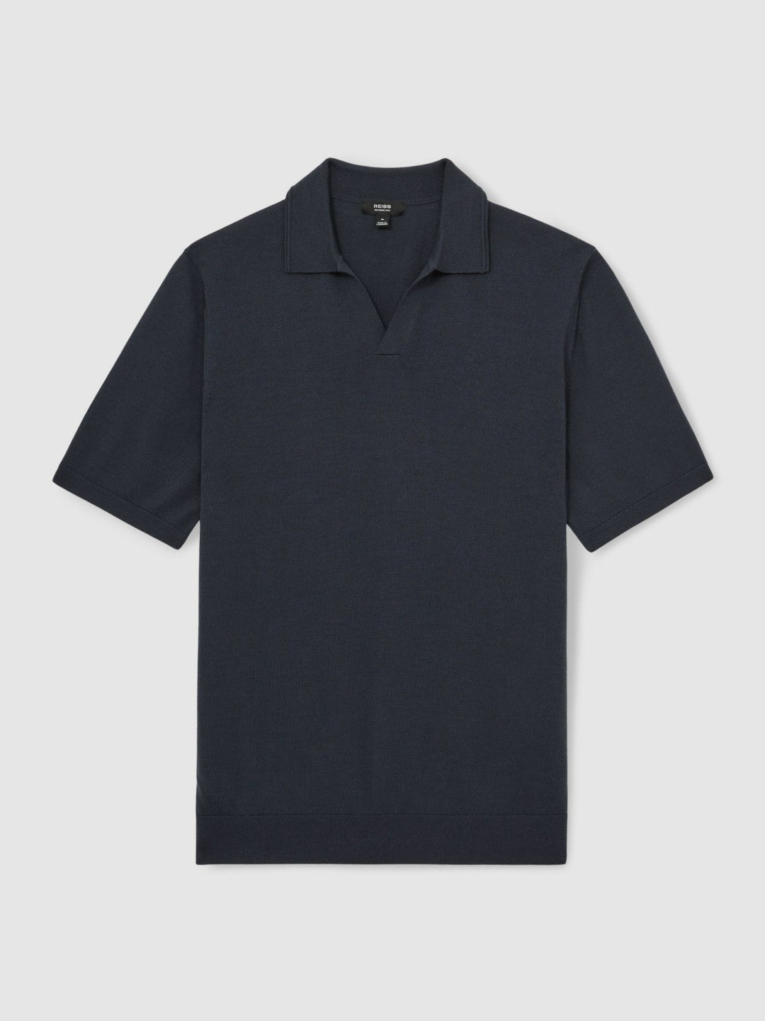 Merino Wool Open Collar Polo Shirt in Midnight Navy