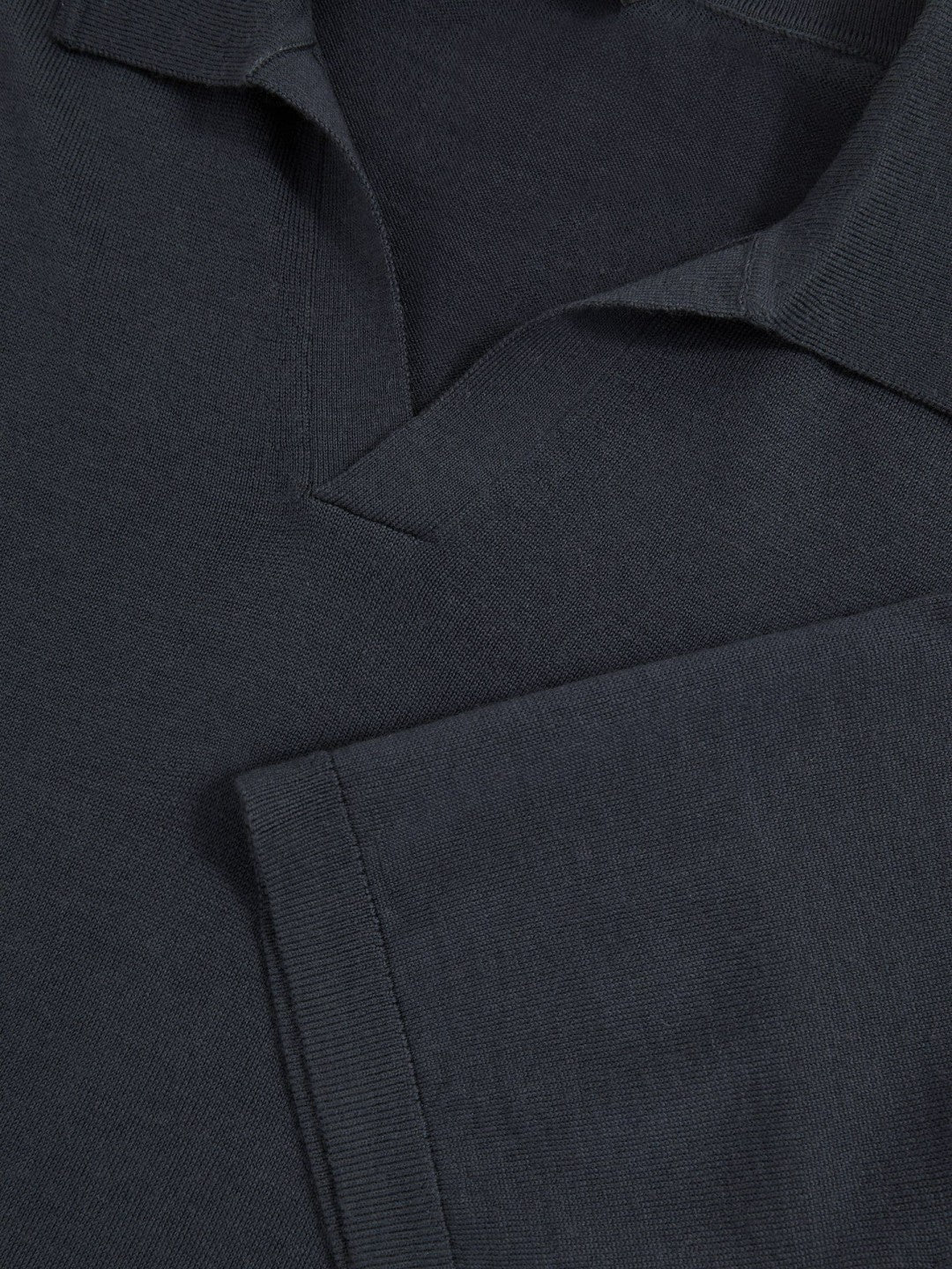 Merino Wool Open Collar Polo Shirt in Midnight Navy