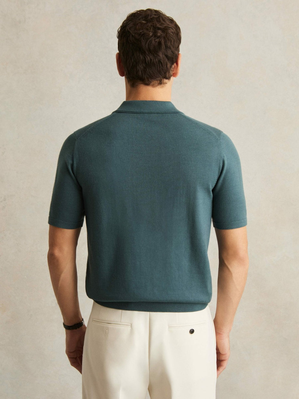 Merino Wool Open Collar Polo Shirt in Orion Blue