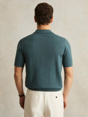 Merino Wool Open Collar Polo Shirt in Orion Blue